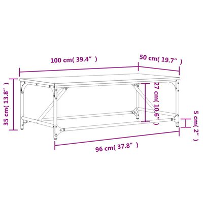 vidaXL Mesa de centro 100x50x35 cm derivados madeira carvalho castanho