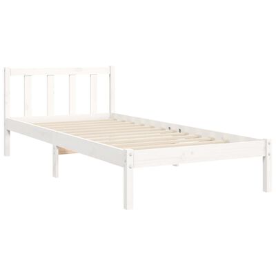 vidaXL Estrutura de cama com cabeceira 90x190 cm madeira maciça branco