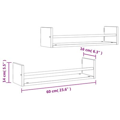 vidaXL Prateleiras parede c/ barras 2pcs 60x16x14cm carvalho castanho