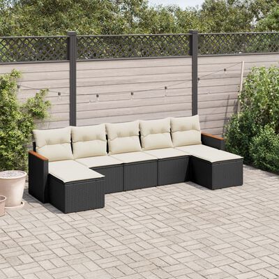 vidaXL 7 pcs conjunto de sofás p/ jardim c/ almofadões vime PE preto