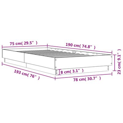 vidaXL Estrutura de cama 75x190 cm derivados de madeira branco