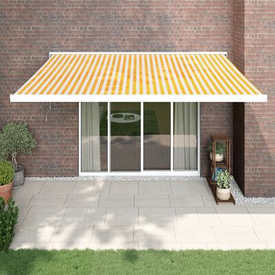 vidaXL Toldo retrátil 4x3 m tecido e alumínio amarelo e branco