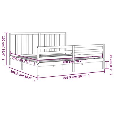 vidaXL Estrutura de cama com cabeceira 200x200 cm madeira maciça cinza