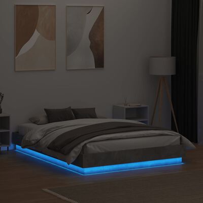 vidaXL Estrutura de cama com luzes LED 140x190 cm cinzento cimento