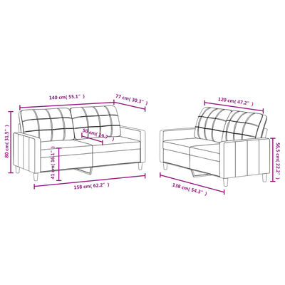 vidaXL 2 pcs conjunto de sofás com almofadões tecido cor creme