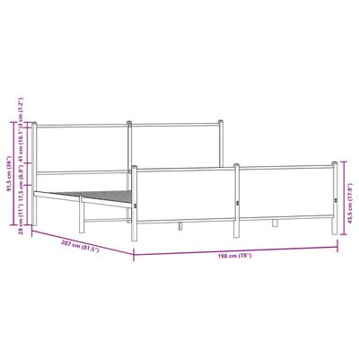 vidaXL Estrutura de cama sem colchão 193x203cm metal carvalho sonoma