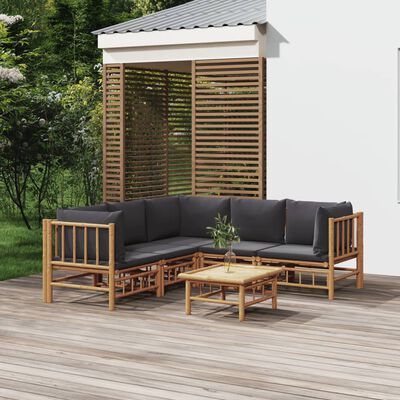 vidaXL 6 pcs conjunto lounge jardim bambu c/ almofadões cinza-escuro