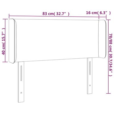 vidaXL Cabeceira de cama c/ luzes LED veludo 83x16x78/88cm cinza-claro