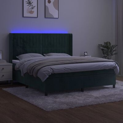 vidaXL Cama box spring c/ colchão/LED 160x200 cm veludo verde-escuro