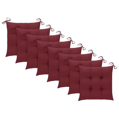 vidaXL Cadeiras jardim c/ almofadões vermelho tinto 8 pcs teca maciça