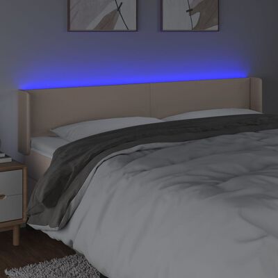 vidaXL Cabeceira cama LED couro artificial 203x16x78/88 cm cappuccino