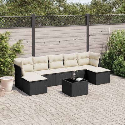 vidaXL 8 pcs conjunto sofás de jardim com almofadões vime PE preto