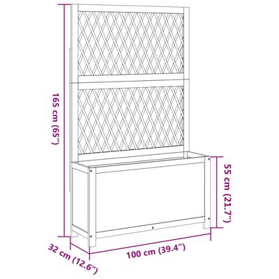 vidaXL Vaso/floreira c/ treliça 100x32x165 cm madeira de acácia maciça