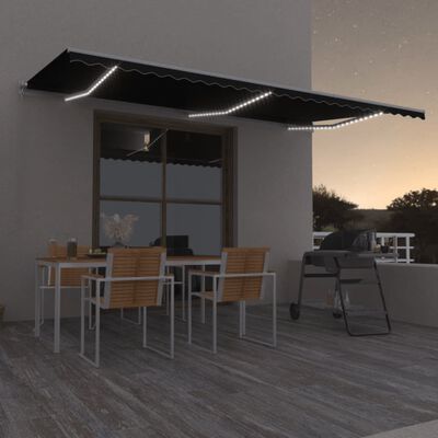 vidaXL Toldo retrátil manual com LED 600x350 cm antracite