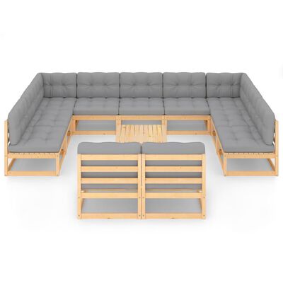 vidaXL 12 pcs conjunto lounge de jardim com almofadões pinho maciço