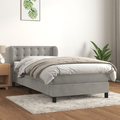 vidaXL Cama com molas/colchão 80x200 cm veludo cinza-claro