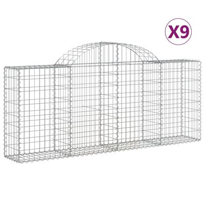 vidaXL Cestos gabião arqueados 9 pcs 200x30x80/100cm ferro galvanizado