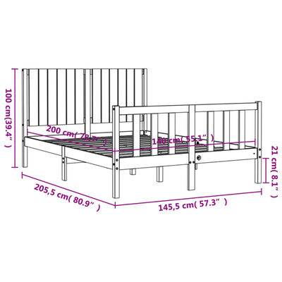 vidaXL Estrutura de cama com cabeceira 140x200 cm madeira maciça