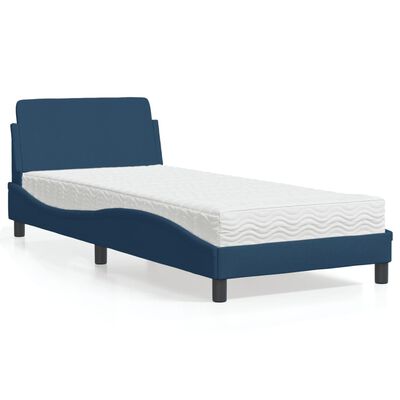 vidaXL Cama com colchão 90x190 cm tecido azul