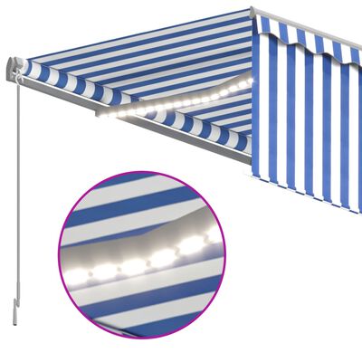 vidaXL Toldo retrátil manual com estore/LED 4x3 m azul e branco