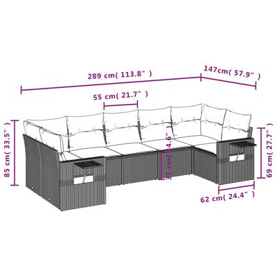 vidaXL 7 pcs conjunto sofás p/ jardim c/ almofadões vime PE cinzento