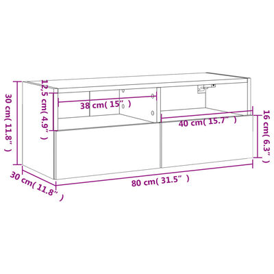 vidaXL Móvel de parede p/ TV 80x30x30 cm derivados de madeira preto