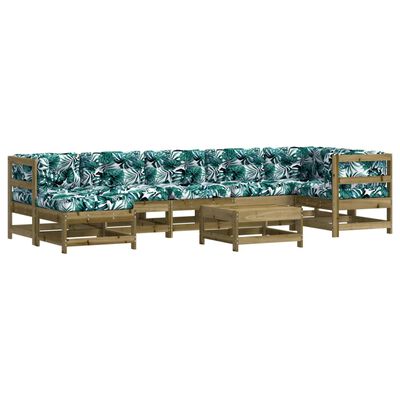 vidaXL 8 pcs conjunto lounge de jardim c/ almofadões pinho impregnado