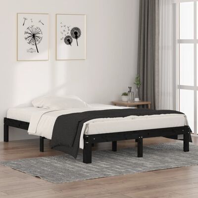 vidaXL Estrutura de cama casal 135x190 cm madeira maciça preto