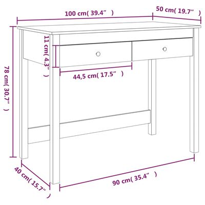 vidaXL Secretária com gavetas 100x50x78 cm pinho maciço cinzento