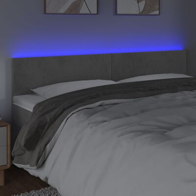 vidaXL Cabeceira de cama c/luzes LED veludo 180x5x78/88 cm cinza-claro