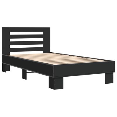 vidaXL Estrutura de cama 75x190 cm derivados de madeira e metal preto