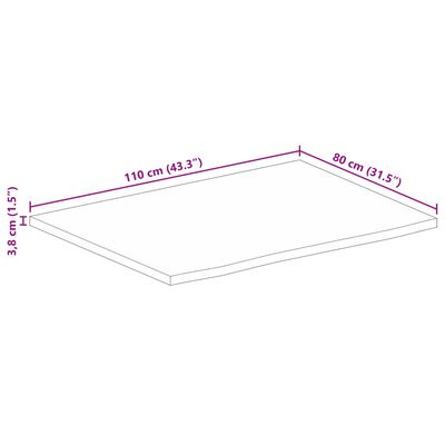 vidaXL Tampo de mesa c/ borda viva 110x80x3,8 cm mangueira maciça