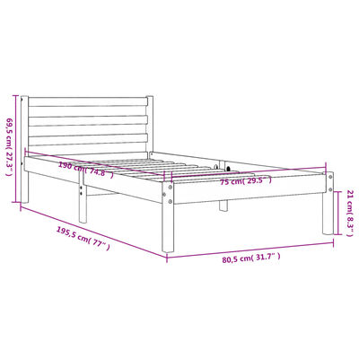 vidaXL Estrutura de cama 75x190 cm madeira pinho maciça castanho cera