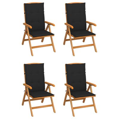 vidaXL Cadeiras de jardim reclináveis c/ almofadões 4 pcs teca maciça
