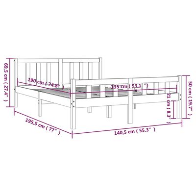 vidaXL Estrutura de cama casal 135x190 cm madeira maciça branco