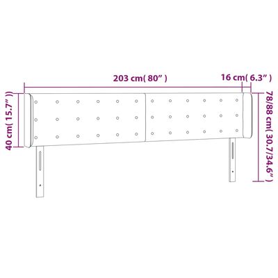 vidaXL Cabeceira cama c/ luzes LED veludo 203x16x78/88cm cinza-escuro