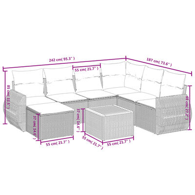 vidaXL 8 pcs conjunto de sofás p/ jardim com almofadões vime PE bege