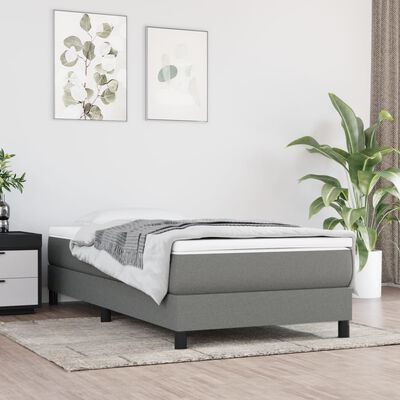 vidaXL Cama com molas/colchão 90x200 cm tecido cinzento-escuro