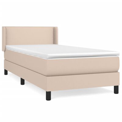 vidaXL Cama com molas/colchão 100x200 cm couro artificial cappuccino