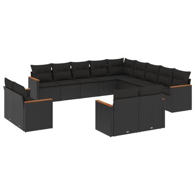 vidaXL 13 pcs conjunto de sofás de jardim com almofadões vime PE preto