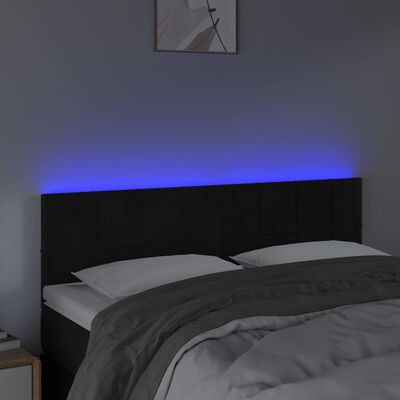 vidaXL Cabeceira de cama c/ luzes LED veludo 144x5x78/88 cm preto