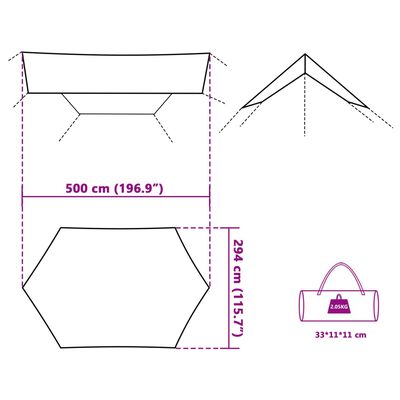 vidaXL Lona de campismo 500x294 cm impermeável cinzento e laranja