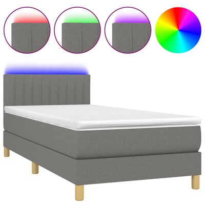 vidaXL Cama box spring c/ colchão e LED 90x190 cm tecido cinza-escuro