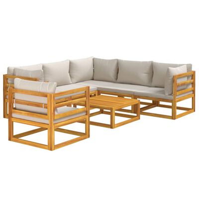 vidaXL 7pcs conjunto lounge de jardim madeira c/almofadões cinza-claro