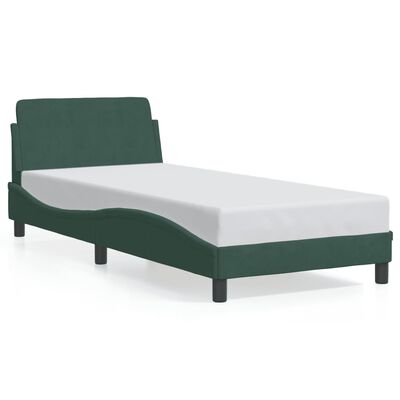 vidaXL Estrutura de cama c/ cabeceira 90x200 cm veludo verde-escuro