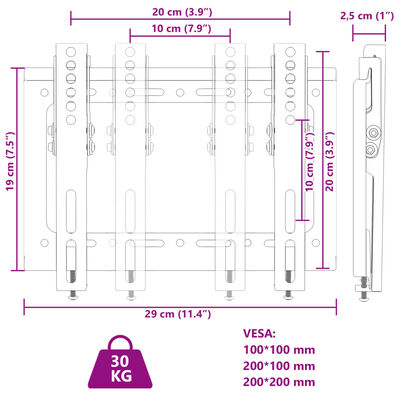 vidaXL Suporte de parede p/ TV ecrãs de 14-42" Max VESA 200x200mm 30kg