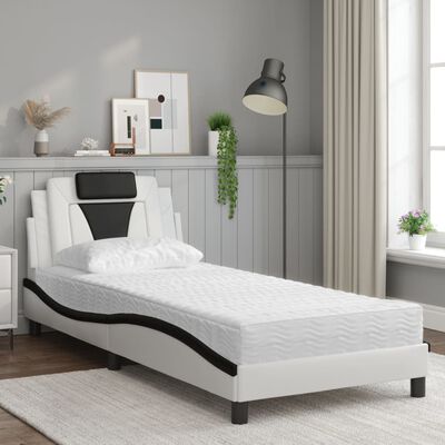 vidaXL Cama com colchão 80x200 cm couro artificial branco e preto