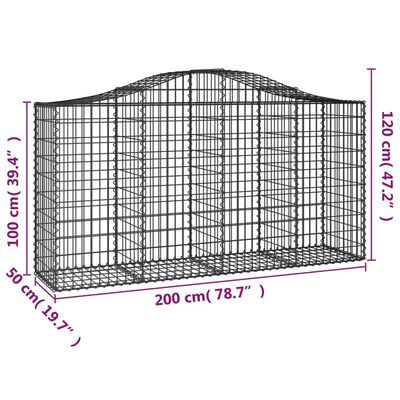 vidaXL Cestos gabião arqueados 11 pcs 200x50x100/120 ferro galvanizado