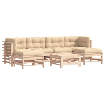 vidaXL 7 pcs conjunto lounge jardim c/ almofadões madeira maciça