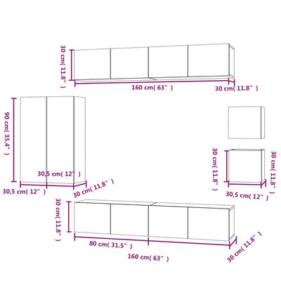 vidaXL Conjunto móveis de TV 8 pcs madeira processada preto